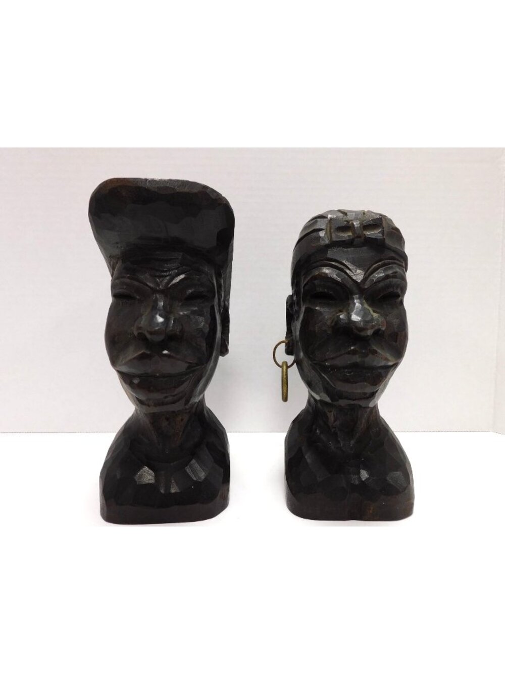 Set of 2 Hand Carved Ebony Wood African Head Busts DW341